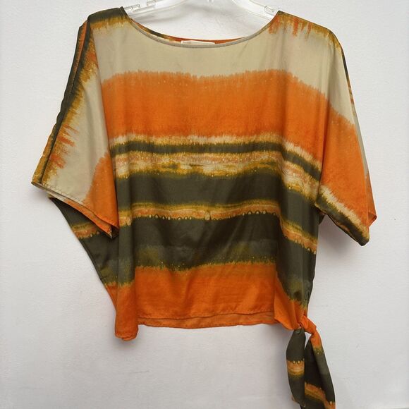 Michael Kors Tops - MICHAEL KORS Blouse, Orange Green Beige Tie Dye Stripe, Dolman Sleeve, Womens XL